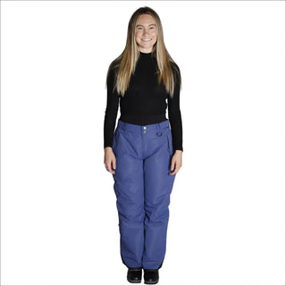 Woman wearing blue Snow Country Outerwear insulated ski pants ideal for snowboarding