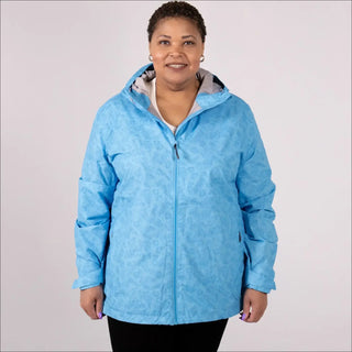 Light blue patterned plus size rain jacket waterproof wind breaker for women