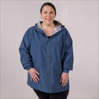 Blue hooded rain jacket for women’s plus size waterproof windbreaker coat Camden Spring Fall