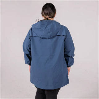 Women’s Plus Size Blue Waterproof Raincoat with Hood for Spring and Fall Wear