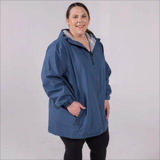 Blue hooded rain jacket for women’s plus size waterproof windbreaker Camden coat