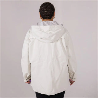 White hooded waterproof rain jacket for women plus size Camden spring fall windbreaker