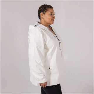 White hooded waterproof rain jacket for women plus size Camden Spring Fall collection