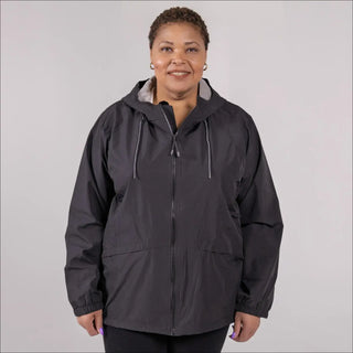 Plus size black hooded rain jacket for women, windbreaker windguard coat