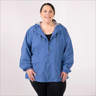 Women’s Plus Size 2X-6X Blue Hooded Rain Jacket Windbreaker Windguard Coat