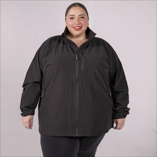 Black zip-up rain jacket windbreaker coat for plus size women Women’s Plus Size 2X-6X