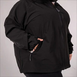 Plus size black hooded rain jacket windbreaker coat for women sample image