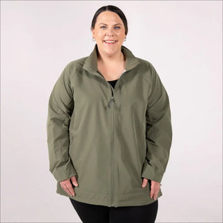 Olive green zip-up rain jacket for women Plus Size 2X-6X Windbreaker Coat Sabre