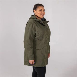 Olive green hooded parka in Women’s Plus Size Rain Jacket Trench Coat Berwick style