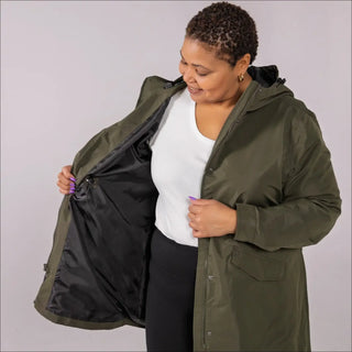 Olive green hooded raincoat for women Plus Size Spring Fall trench jacket