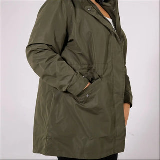 Olive green hooded raincoat for women plus size spring fall trench jacket Berwick