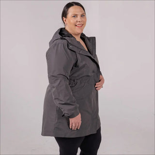 Gray hooded raincoat for women plus size spring fall trench coat Berwick
