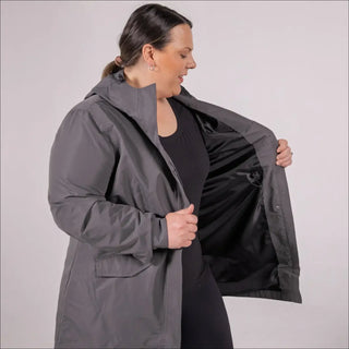 Plus size gray hooded raincoat trench coat for women in spring and fall fashion