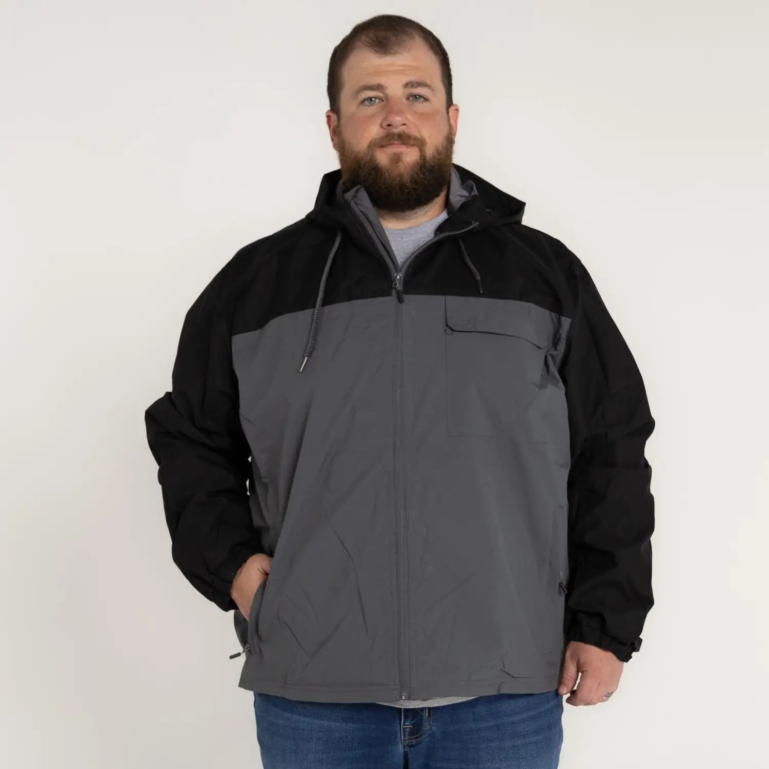 Two-tone hooded jacket from Snow Country Outerwear Men’s Big Rain Jacket Windbreaker