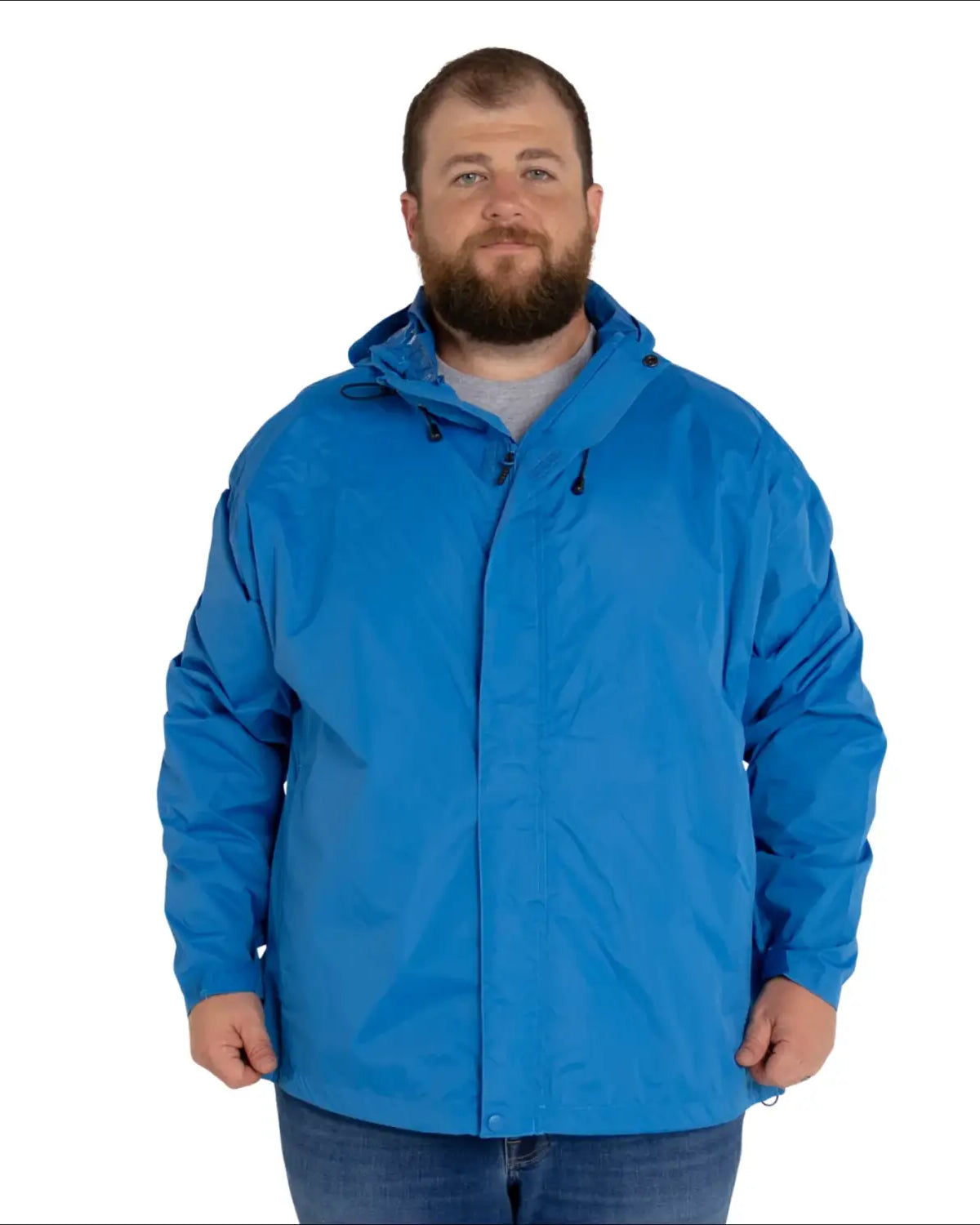 Blue hooded rain jacket from Snow Country Outerwear in big sizes 3XL to 7XL