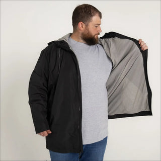 Black hooded rain jacket from Men’s Big 3XL-7XL Rain Jacket Windguard Windbreaker Coat