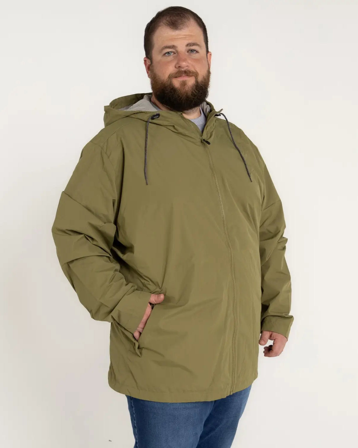 Olive green hooded parka from Men’s Big 3XL-7XL Rain Jacket Windguard collection