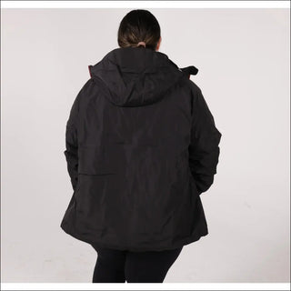 Plus size women’s black hooded winter coat jacket for snow and cold weather