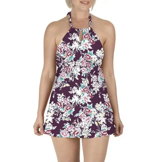 Floral halter neck swim dress from Carole Hochman womens keyhole swimsuit collection