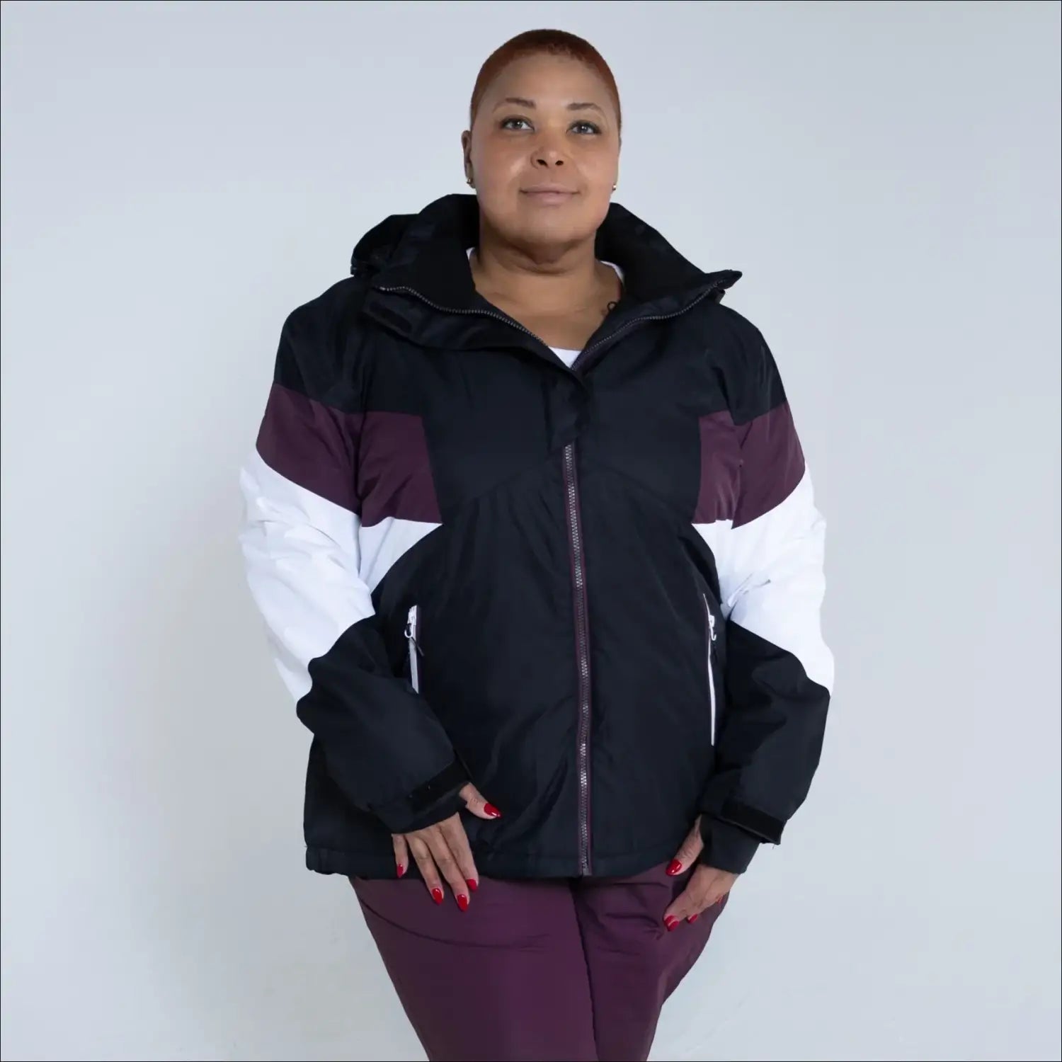 Color-blocked hooded puffer jacket from Snow Country Outerwear Women’s Plus Size Ski Coat