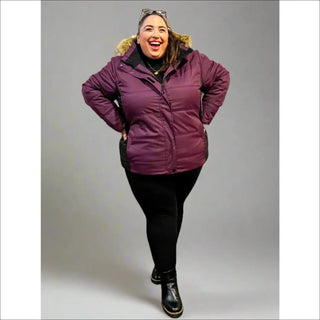 Woman wearing Maroon Snow Country Outerwear Womens Aspen Ski Jacket Coat outdoors