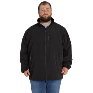 Man wearing a black jacket from Men’s Big 3XL-7XL Rain Jacket Light Soft Shell Coat