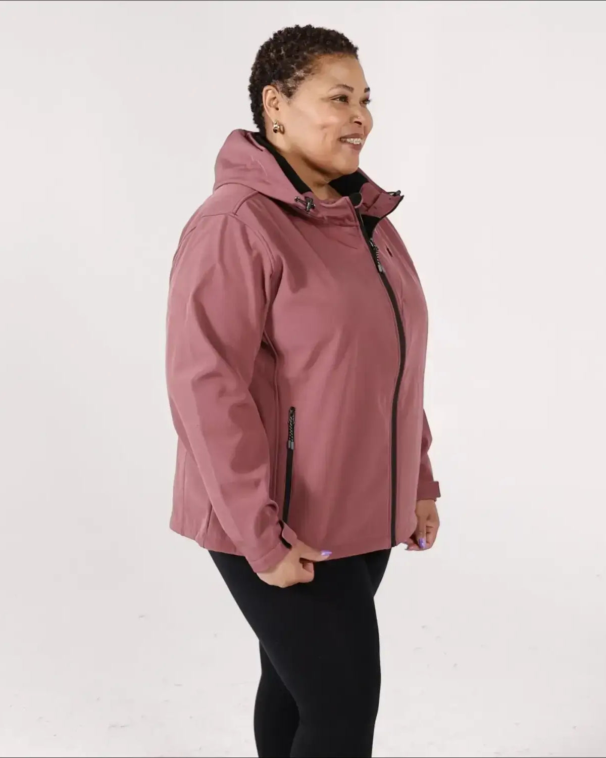 Dusty rose hooded jacket from Women’s Plus Size Micro Fleece Soft Shell Outerwear