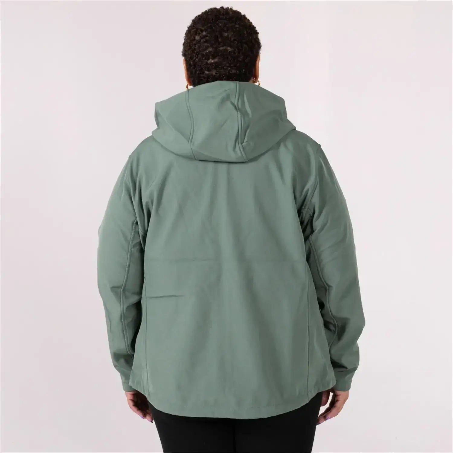 Green hooded jacket from Women’s Plus Size Micro Fleece Soft Shell Spring Fall Outerwear collection