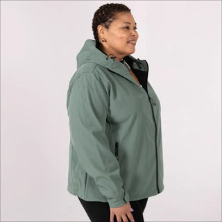 Sage green hooded jacket for women plus size Micro Fleece Soft Shell spring fall outerwear