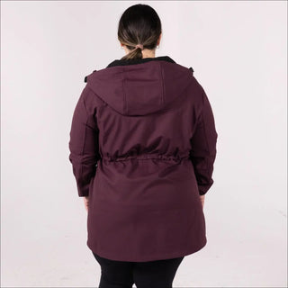 Plus size Burgundy hooded parka from the Women’s Stowe Mid Length Soft Shell Jacket collection