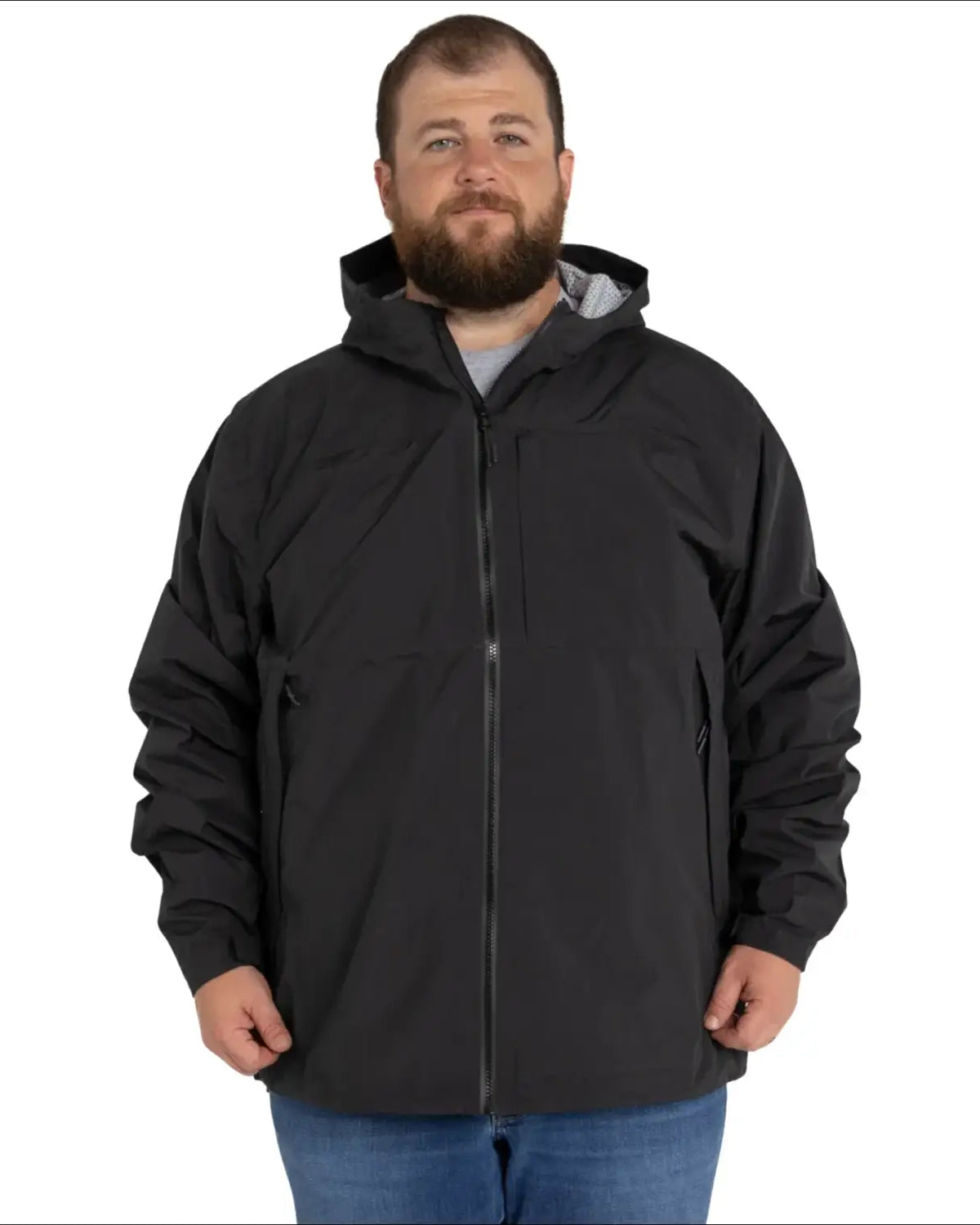 Black hooded rain jacket from Men’s Big 2XL-7XL Rain Jacket Rugged Rainier Windbreaker Coat