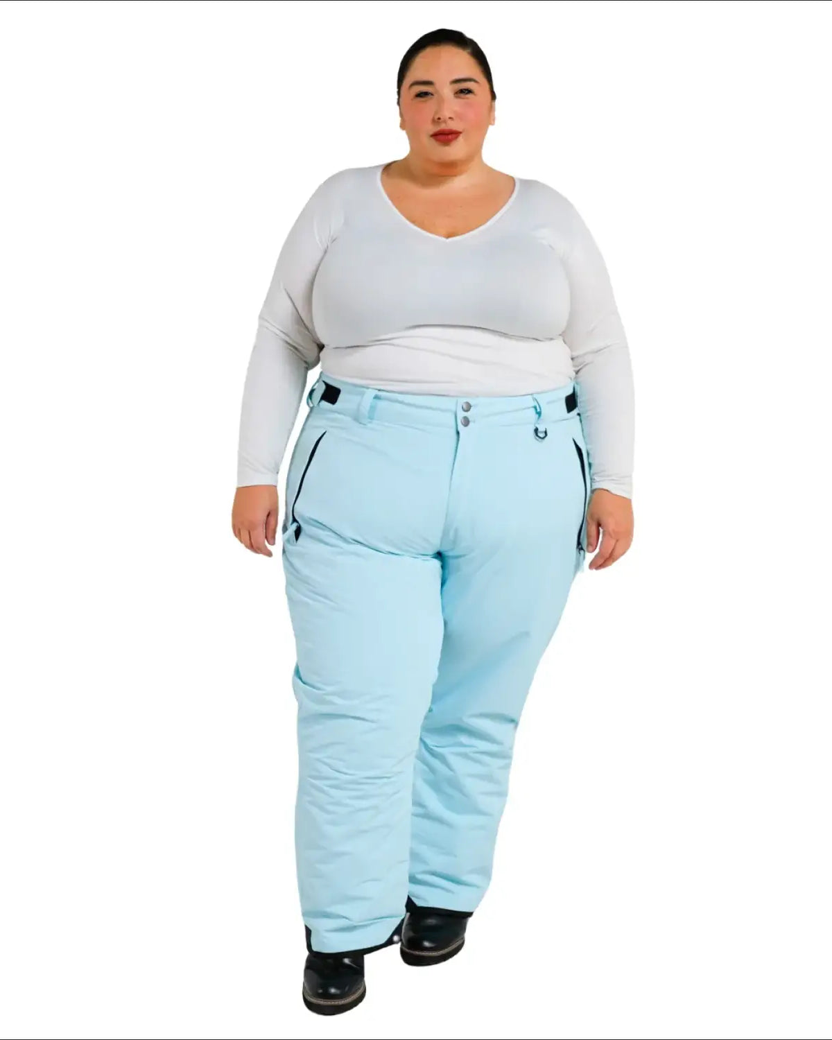 Light blue snow pants from Snow Country Outerwear for plus size women ski gear