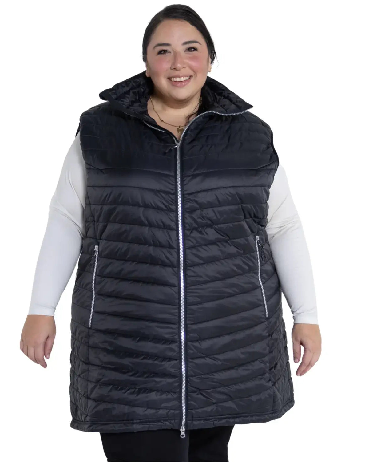Plus size black quilted puffer vest for women Women’s Plus Size 1X-6X Long Insulated Vest Outerwear Pristine