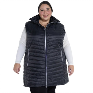 Plus size black quilted puffer vest for women Women’s Plus Size 1X-6X Long Insulated Vest Outerwear Pristine