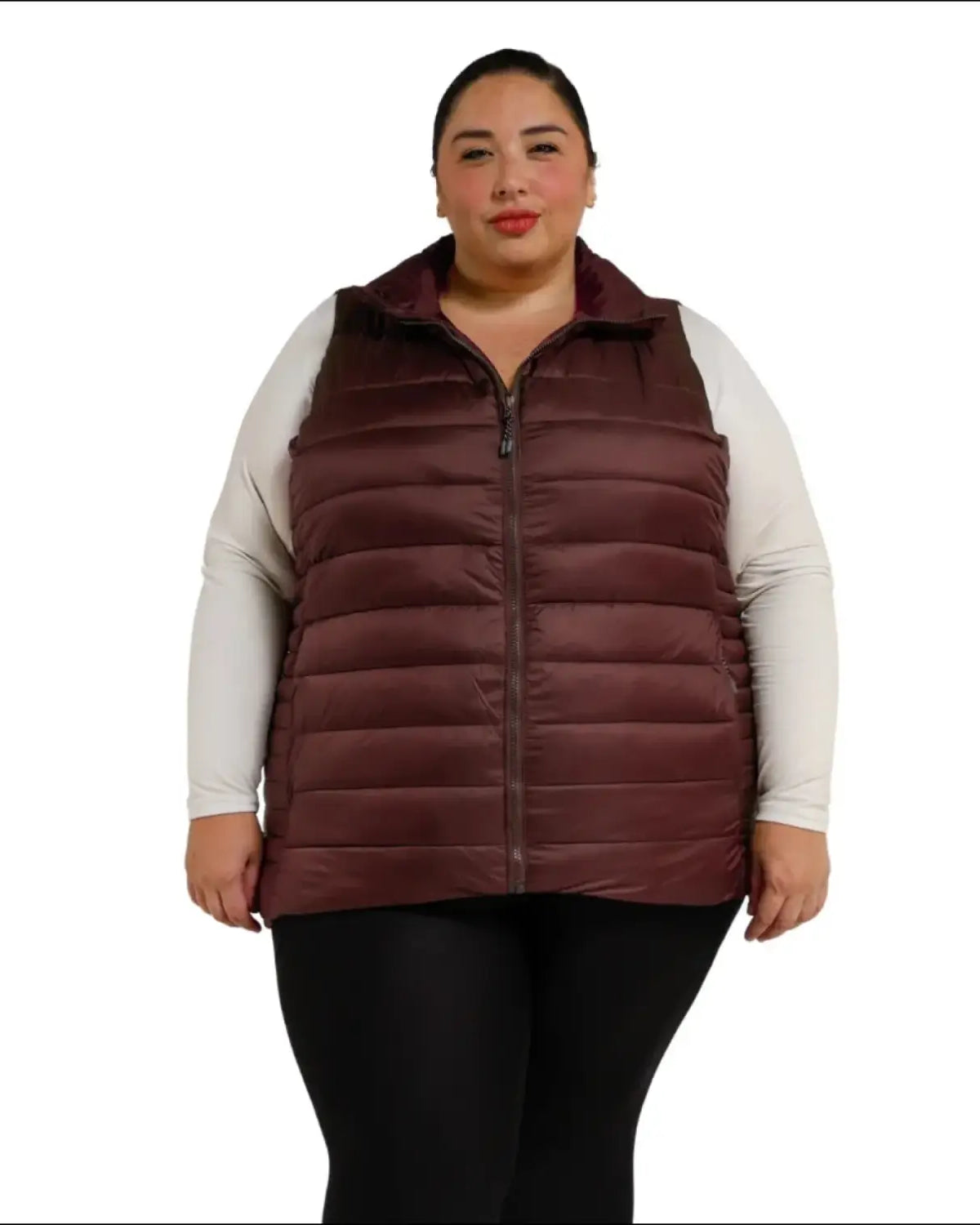 Burgundy quilted vest featured in Women’s Plus Size 1X-6X Synthetic Down Outerwear