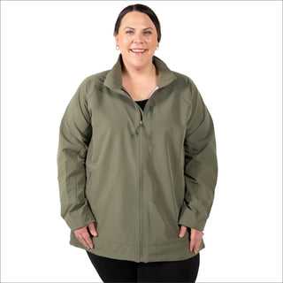 Olive green zip-up rain jacket for women plus size 2X-6X Windbreaker Coat Sabre
