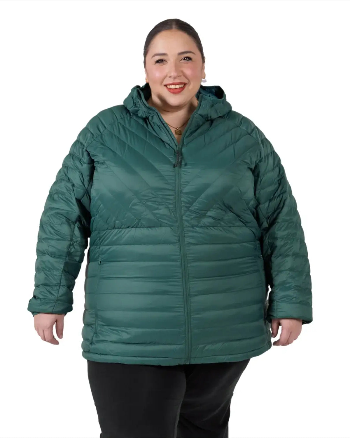 Green hooded puffer jacket for women in plus sizes, Packable Down Coat Outerwear