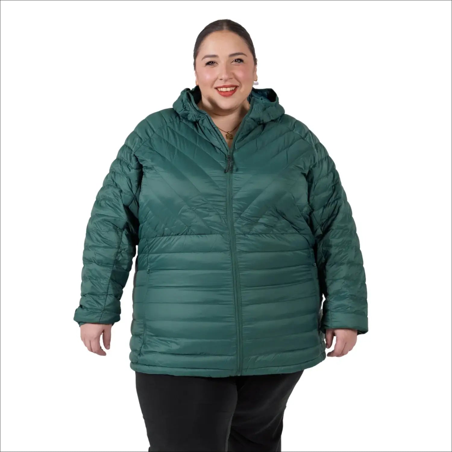 Green hooded puffer jacket for women in plus sizes, Packable Down Coat Outerwear