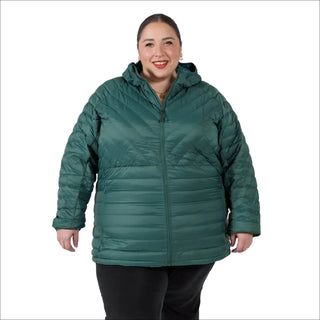 Green hooded puffer jacket for women in plus sizes, Packable Down Coat Outerwear