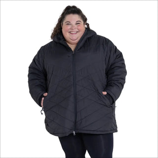 Black quilted puffer jacket for Women’s Plus Size 1X-6X Mid Length Juniper Insulated Parka Coat Winter