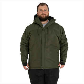 Olive green hooded winter jacket for men in big sizes 2XL-7XL, insulated mountain outerwear
