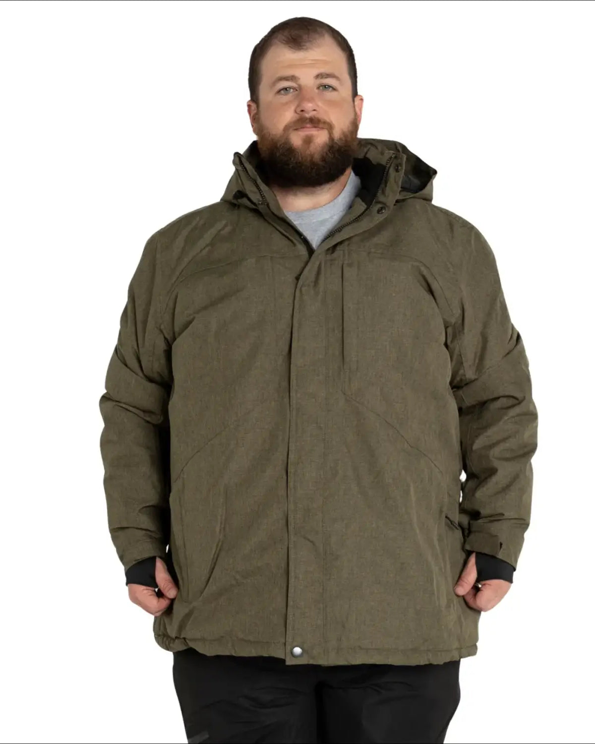 Olive green hooded parka from Men’s Big Sizes Insulated Winter Snow Ski Jacket Coat