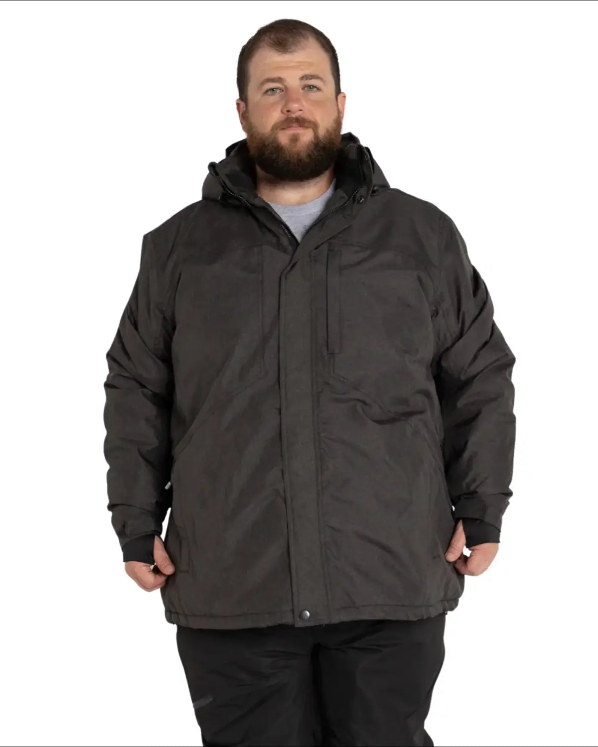 Man in a dark gray insulated winter ski jacket from Snow Country Outerwear