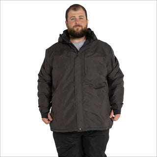 Man in a dark gray insulated winter ski jacket from Snow Country Outerwear