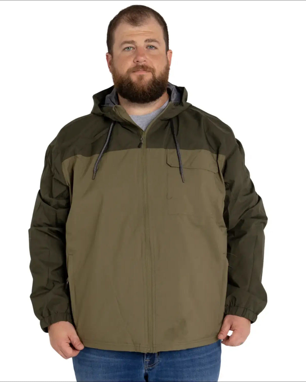 Olive green hooded jacket from Snow Country Outerwear 3X-7X Men’s Big Rain Jacket Windbreaker
