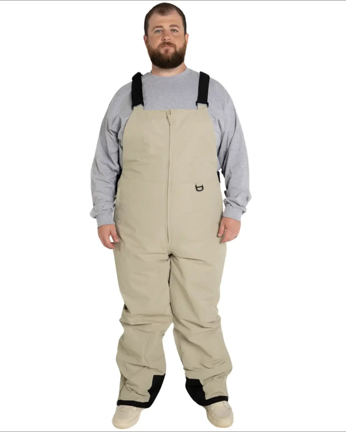 Beige snow bib overalls for men from Snow Country Outerwear in various sizes