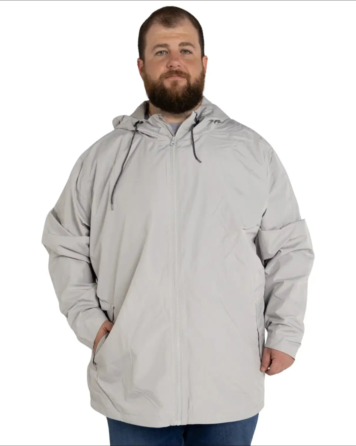 Gray hooded anorak from Men’s Big 3XL-7XL Rain Jacket Windguard Windbreaker Coat