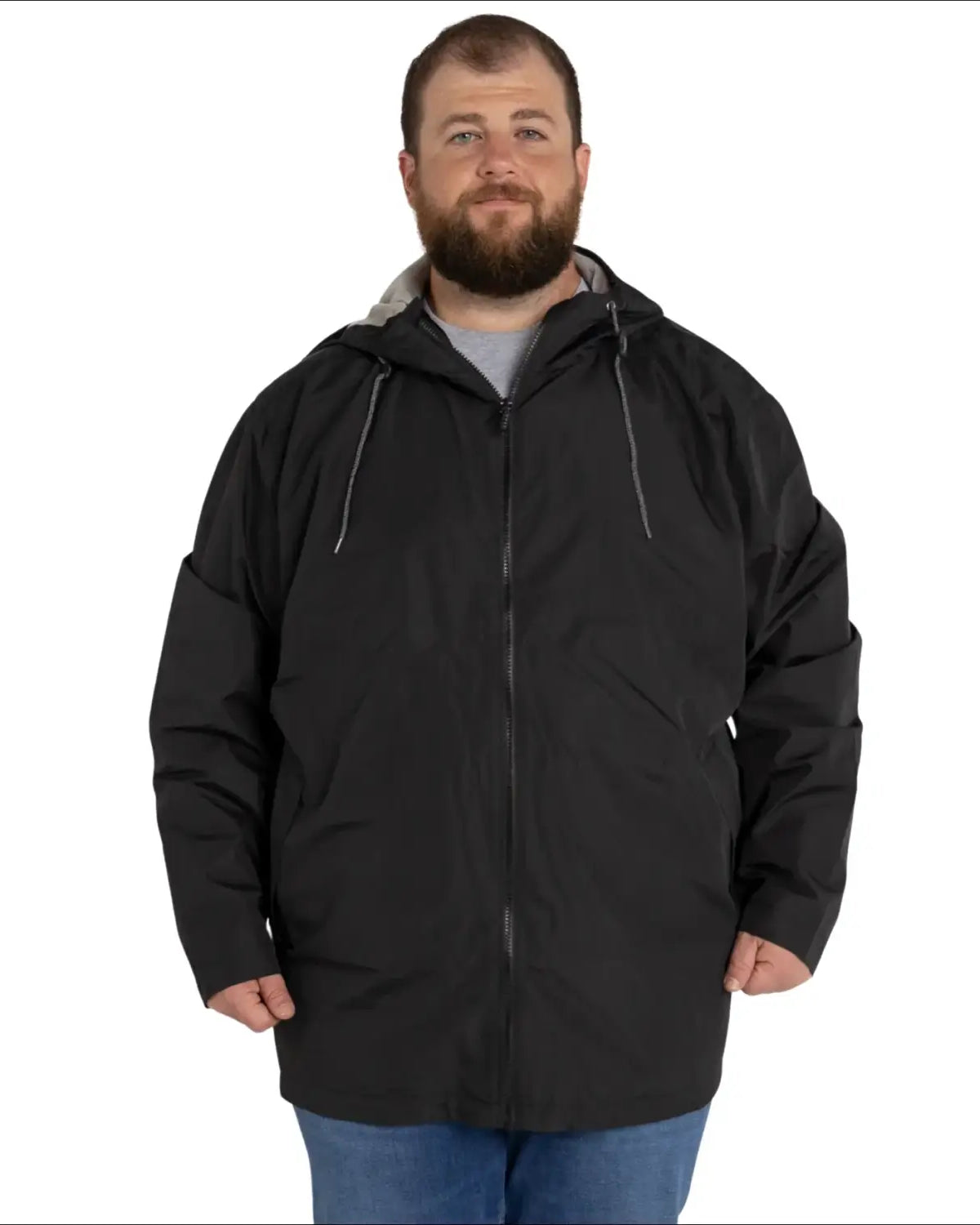 Black hooded rain jacket from Men’s Big 3XL-7XL Rain Jacket Windguard Windbreaker Coat