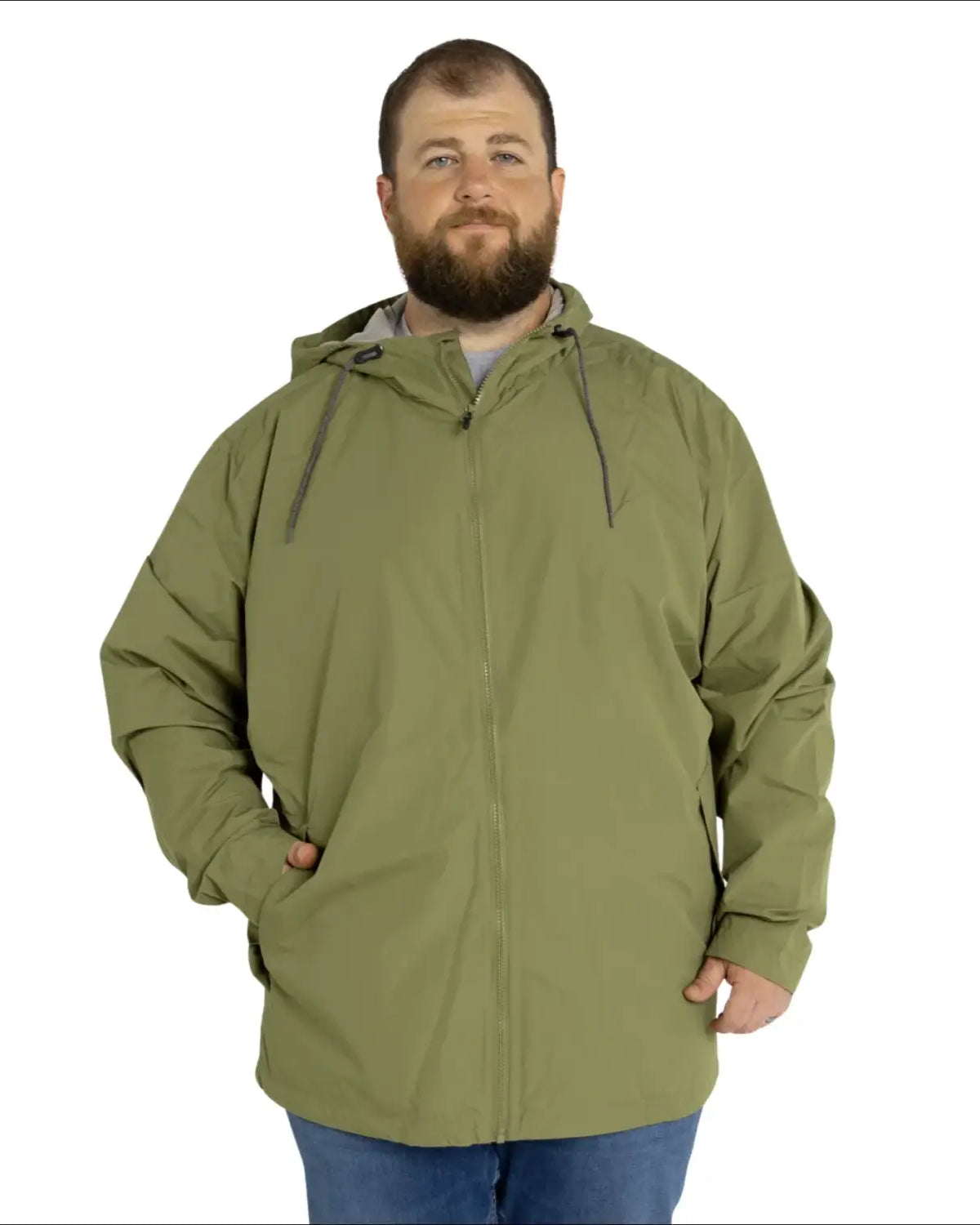 Olive green hooded rain jacket for men in Big 3XL-7XL size outdoors apparel