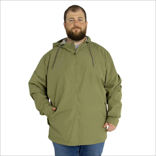 Olive green hooded rain jacket for men in Big 3XL-7XL size outdoors apparel